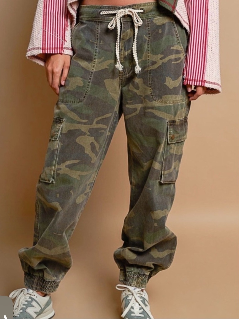 POL Army Green Camouflage Print Denim Cargo Jogger
